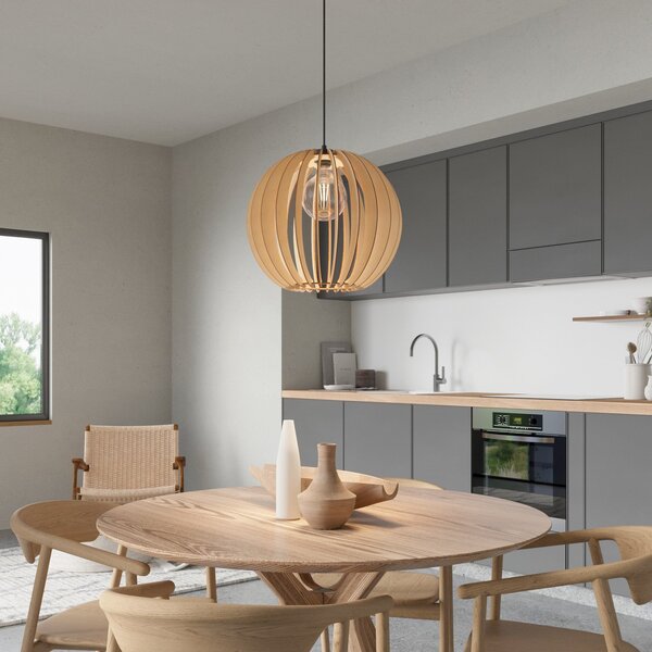 Lampa Wisząca Envostar, Clay, ściemnialny, drewniany, salon, drewno, skandynawski