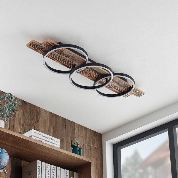 Lampa Sufitowa Lindby, Sentoa, ściemnialny, drewniany, salon, drewno, nowoczesny