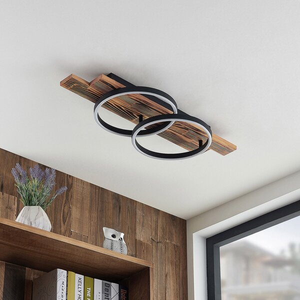 Lampa Sufitowa Lindby, Sentoa, ściemnialny, drewniany, salon, drewno, nowoczesny