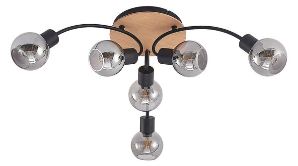 Lampa Sufitowa Lindby, Eridia, ściemnialny, drewniany, salon, szkło, nowoczesny