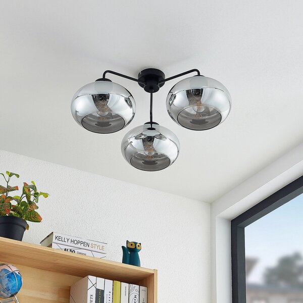 Lampa Sufitowa Lindby, Navidia, ściemnialny, czarny, salon, metal, nowoczesny
