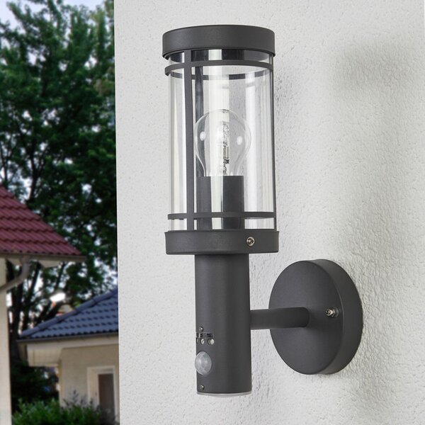 Zewnętrzna Lampa Lindby, Djori, ściemnialny, szary, balkon, stal szlachetna, nowoczesny