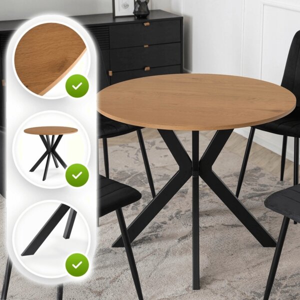 Okrągły stół w stylu industrialnym Lauren 80 cm, dąb złoty/czarny