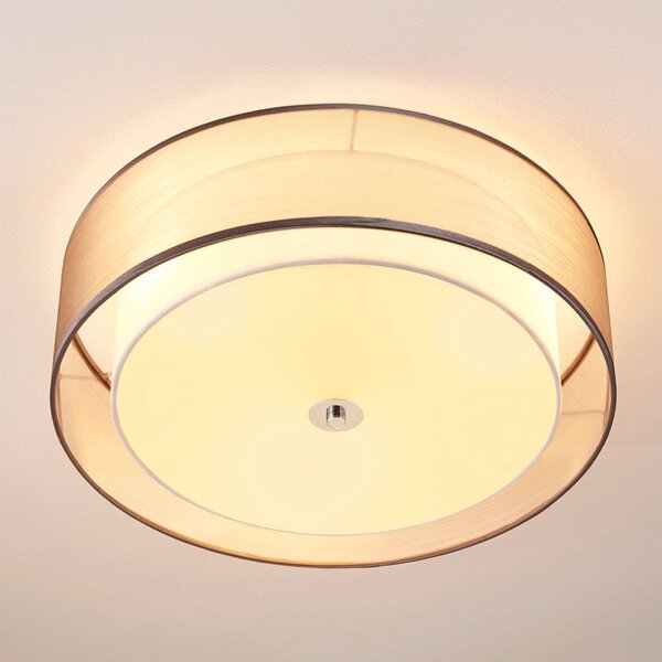 Lampa Sufitowa Lindby, Tobia, ściemnialny, szary, salon, tkanina | tekstylia, nowoczesny
