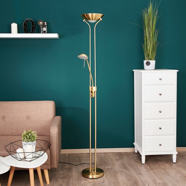 Lampa Podłogowa Lindby, Josefin, ściemnialny, złoty | mosiężny, salon, metal, nowoczesny