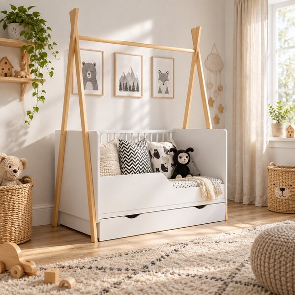 Łóżeczko - tapczanik z szufladą TIPI 140x70 - BARIERKA GRATIS!