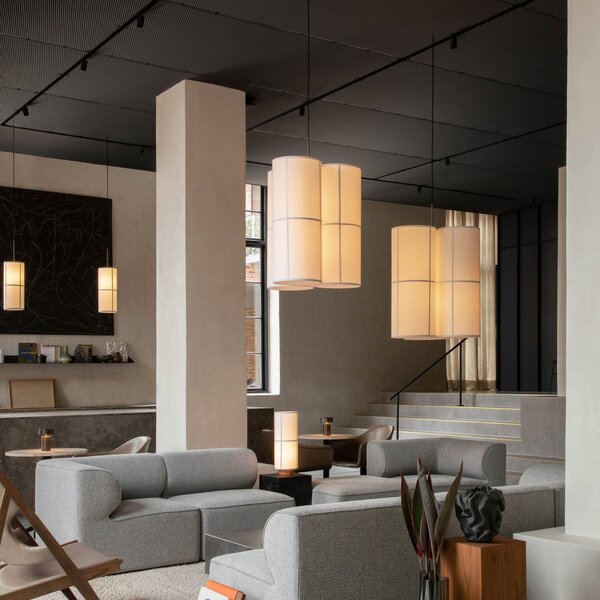 Lampa Wisząca Audo Copenhagen, Hashira Cluster, ściemnialny, beżowy, salon, tkanina | tekstylia, design