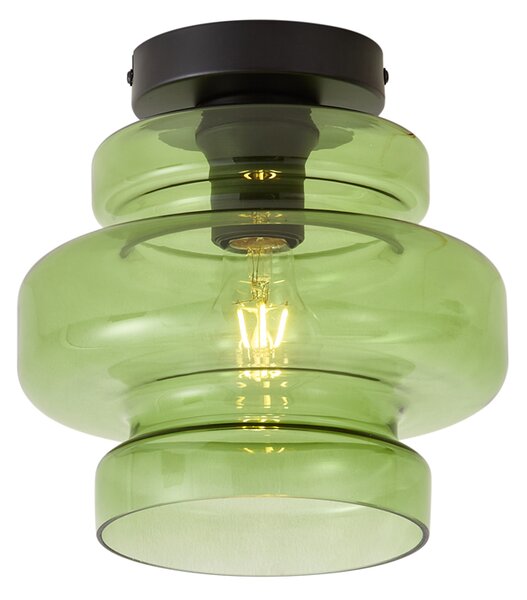 Retro lampa sufitowa czarna z zielonym szkłem - Denise