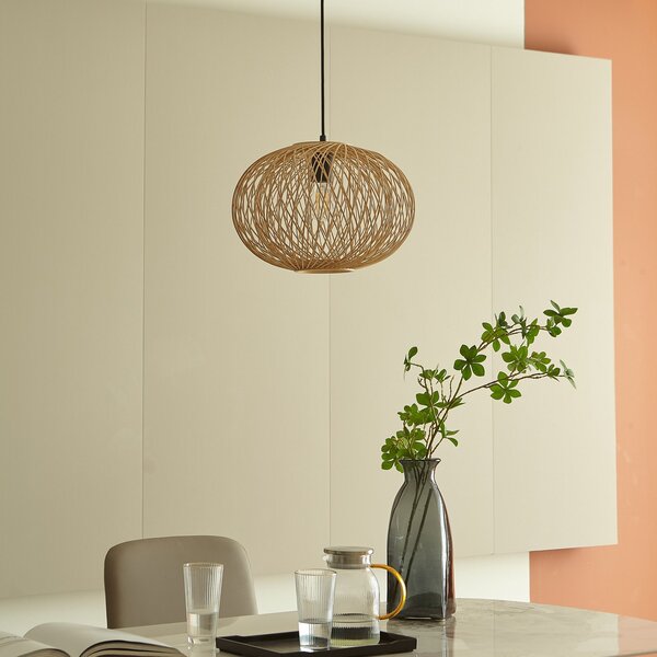 Lampa Wisząca Lindby, Solvira, ściemnialny, drewniany, salon, bambus, boho