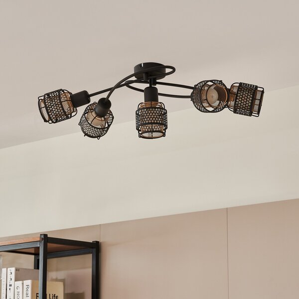 Lampa Sufitowa Lindby, Eudoria, ściemnialny, czarny, salon, metal, nowoczesny