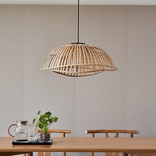 Lampa Wisząca Lindby, Ilajus, ściemnialny, drewniany, salon, bambus, boho