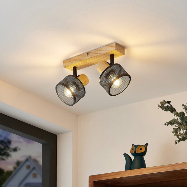 Lampa Sufitowa Lindby, Evinora, ściemnialny, drewniany, salon, drewno, nowoczesny