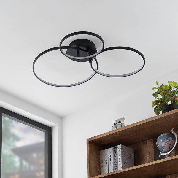 Lampa Sufitowa Lindby, Rayk, ściemnialny, czarny, salon, aluminium, nowoczesny