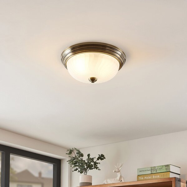 Lampa Sufitowa Lindby, Pakka, ściemnialny, antyczny mosiądz, salon, szkło, antyczny