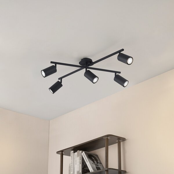 Lampa Sufitowa Lindby, Joffrey, ściemnialny, czarny, salon, metal, nowoczesny