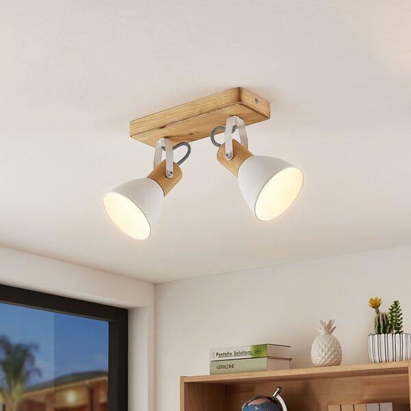 Lampa Sufitowa Lindby, Merela, ściemnialny, drewniany, salon, drewno, skandynawski