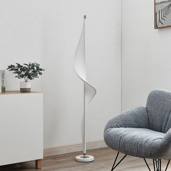 Lampa Podłogowa Lucande, Edano, ściemnialny, biały, salon, tkanina | tekstylia, nowoczesny
