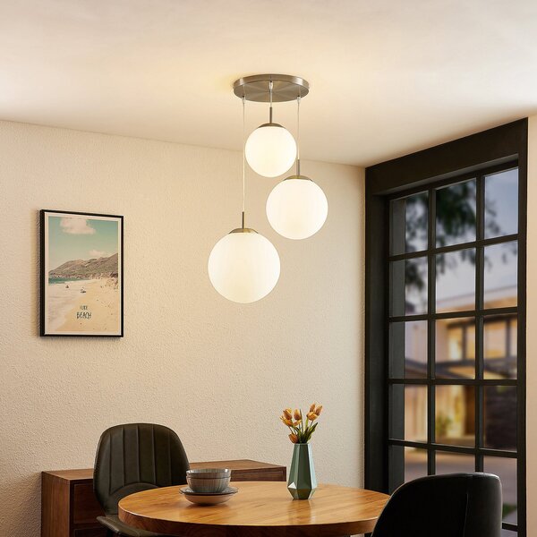 Lampa Wisząca Lindby, Heleska, ściemnialny, biały, salon, szkło, nowoczesny