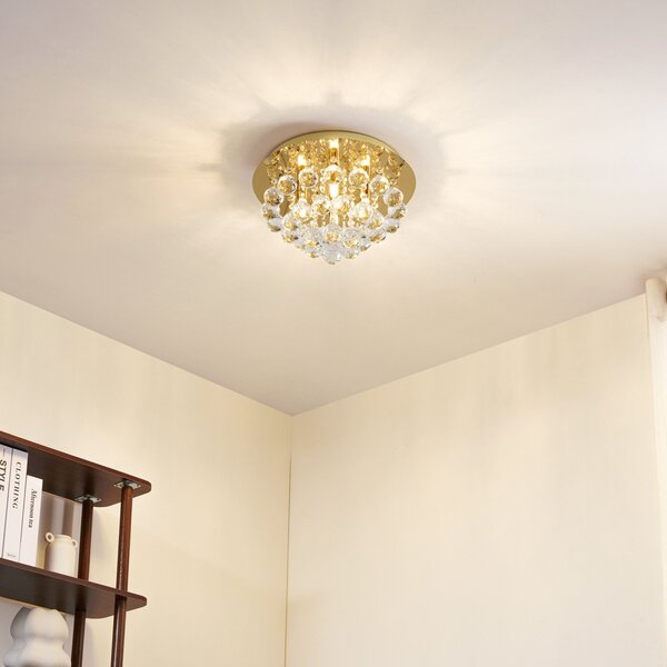 Lampa Sufitowa Lindby, Gillion, ściemnialny, złoty | mosiężny, salon, kryształ, design