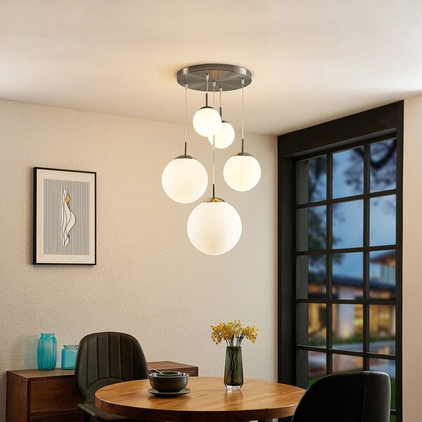 Lampa Wisząca Lindby, Heleska, ściemnialny, szary, salon, metal, nowoczesny