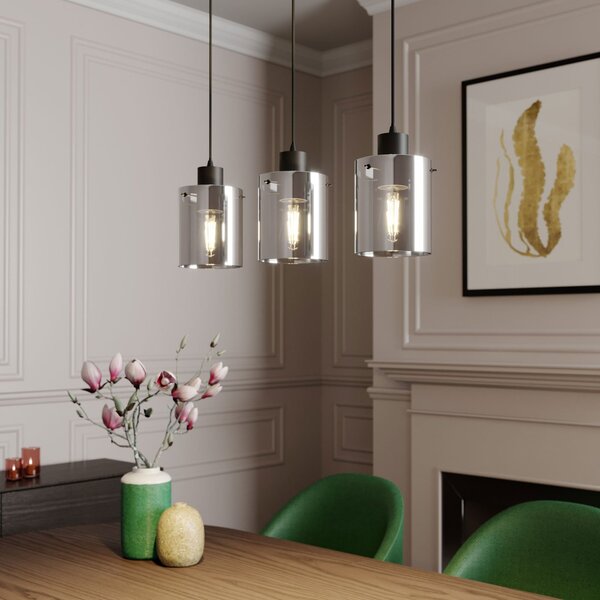 Lampa Wisząca Lindby, Kourtney, ściemnialny, czarny, salon, szkło, nowoczesny