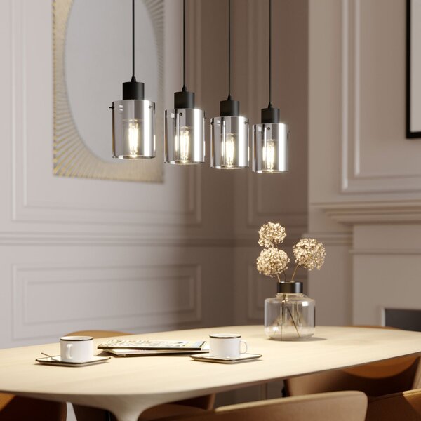 Lampa Wisząca Lindby, Kourtney, ściemnialny, czarny, salon, szkło, nowoczesny