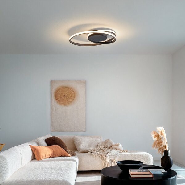Lampa Sufitowa Lindby, Youna, ściemnialny, czarny, salon, metal, nowoczesny