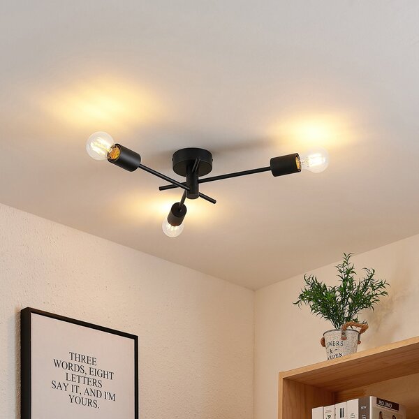 Lampa Sufitowa Lindby, Cerros, ściemnialny, czarny, salon, metal, nowoczesny