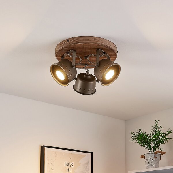 Lampa Sufitowa Lindby, Rubinjo, ściemnialny, drewniany, salon, metal, vintage