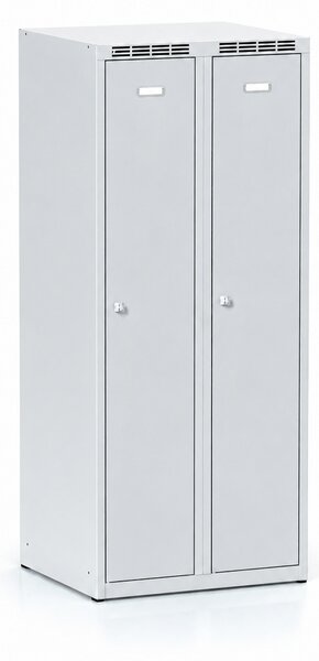 Szafa ubraniowa S7 obniżona, 2-drzwiowa, 1500 x 600 x 500 mm, demontaż, zamek cylindryczny, drzwi szare