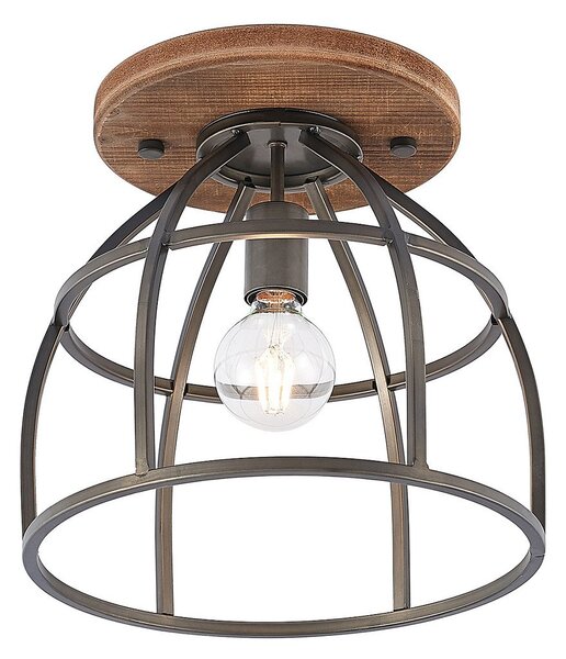 Lampa Sufitowa Lindby, Rutger, ściemnialny, czarny, salon, drewno, vintage
