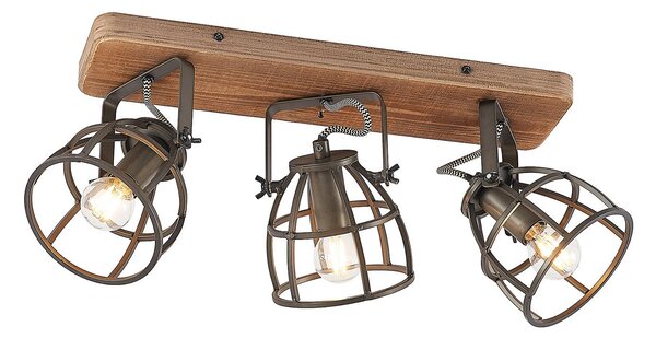 Lampa Sufitowa Lindby, Rutger, ściemnialny, drewniany, salon, drewno, vintage