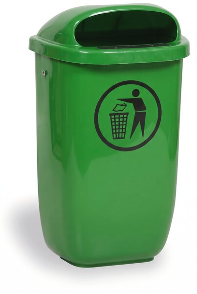 Zewnętrzny miejski kosz na śmieci na słupek, uliczny, 50 l, 425 x 320 x 780 mm, ciemnozielony