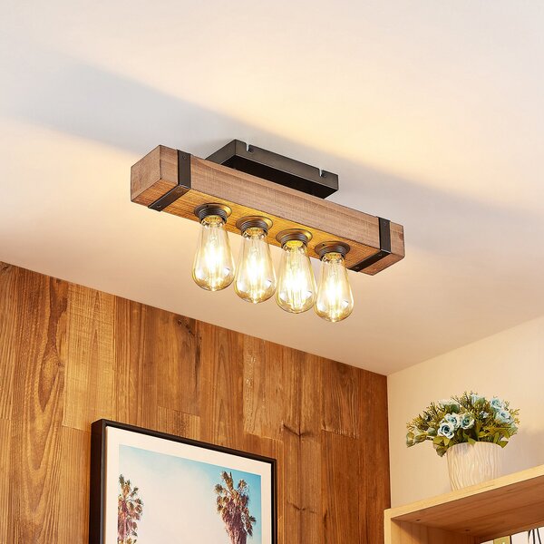 Lampa Sufitowa Lindby, Sverina, drewniany, salon, drewno, dworkowy | rustykalny