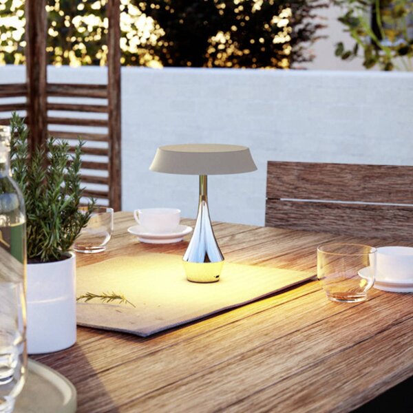 EGLO Lampa stołowa LED z akumulatorem TURCIO, chrom/beż, 20 cm, IP44, ściemniana możliwość ściemniania, chromowy / srebrny, salon / jadalnia, metal