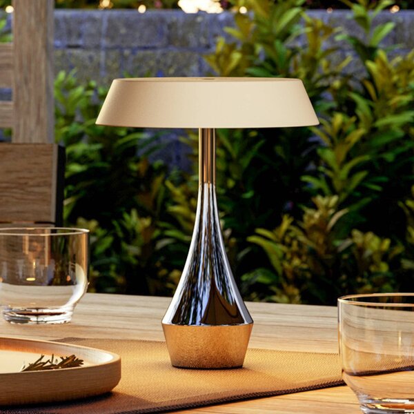 EGLO Lampa stołowa LED z akumulatorem TURCIO, chrom/beż, 20 cm, IP44, ściemniana możliwość ściemniania, chromowy / srebrny, salon / jadalnia, metal