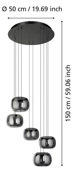 EGLO Lampa wisząca HORTUNAS, możliwość ściemniania, czarny, salon / jadalnia, szkło