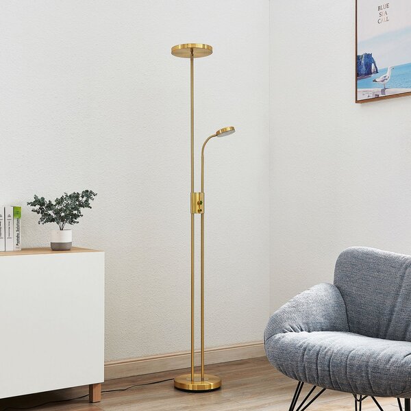 Lampa Podłogowa Lindby, Seppa, ściemnialny, złoty | mosiężny, salon, metal, nowoczesny
