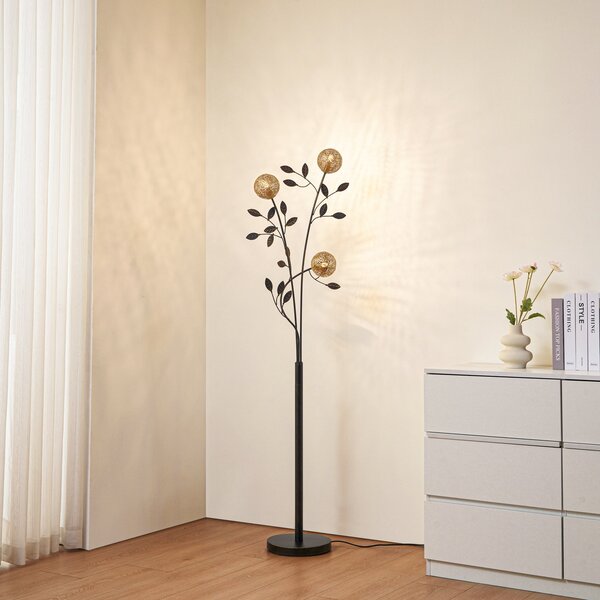 Lampa Podłogowa Lucande, Evory, czarny, salon, metal, florentyński