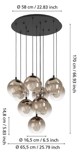 EGLO Lampa wisząca ARISCANI 1, możliwość ściemniania, miedziany, salon / jadalnia, szkło