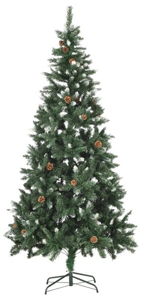 Sztuczna choinka z szyszkami i białym brokatem, 210 cm