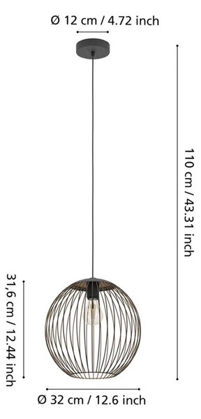 EGLO Lampa wisząca ALMANZORA, możliwość ściemniania, czarny, salon / jadalnia, metal