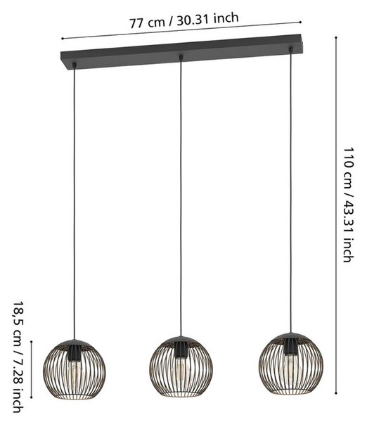 EGLO Lampa wisząca ALMANZORA, możliwość ściemniania, czarny, salon / jadalnia, metal
