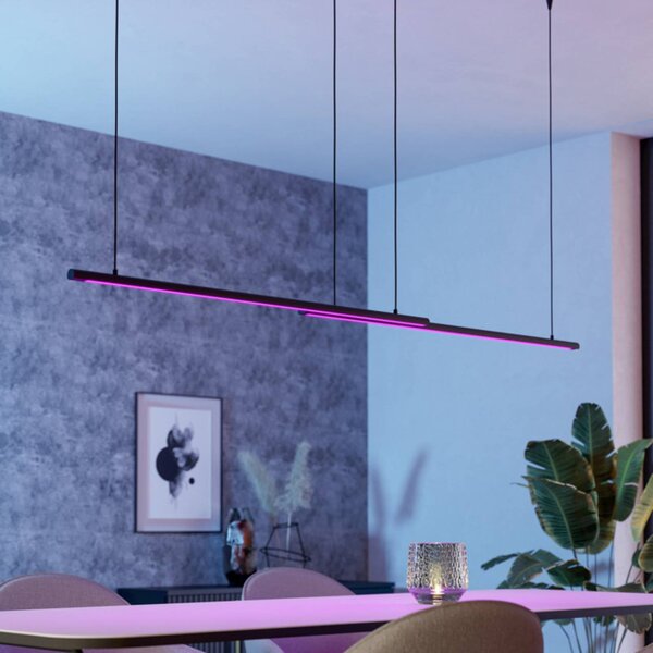 EGLO connect – inteligentny żyrandol LED FLATRON-Z, 150 cm, czarna możliwość ściemniania, czarny, salon / jadalnia, metal