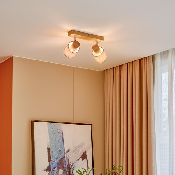 Lampa Sufitowa Lindby, Wanessa, ściemnialny, drewniany, salon, drewno, nowoczesny