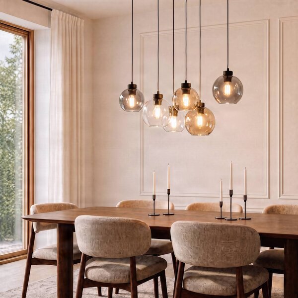 Lampa wisząca szklana Cubus TK Lighting, możliwość ściemniania, przezroczysty / transparentny, salon / jadalnia, szkło, nowoczesny