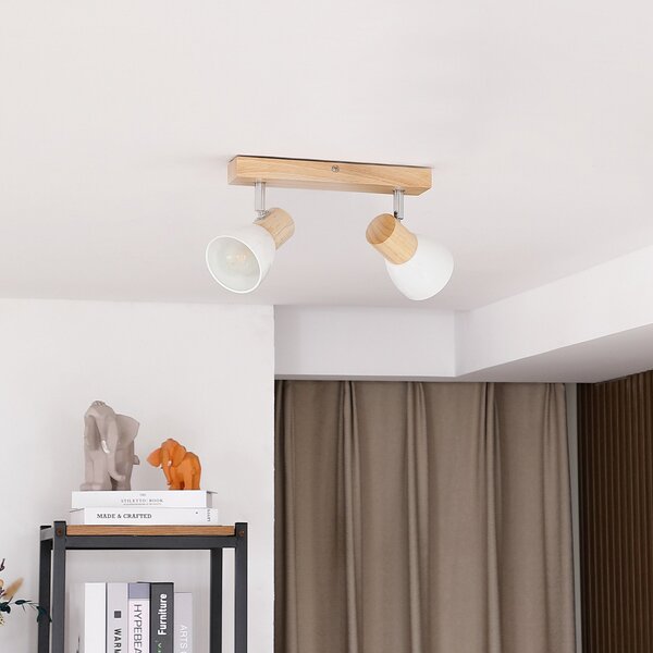 Lampa Sufitowa Lindby, Thorin, ściemnialny, drewniany, salon, drewno, skandynawski