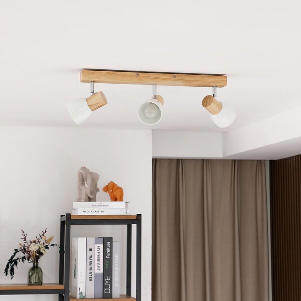 Lampa Sufitowa Lindby, Thorin, ściemnialny, drewniany, salon, drewno, skandynawski