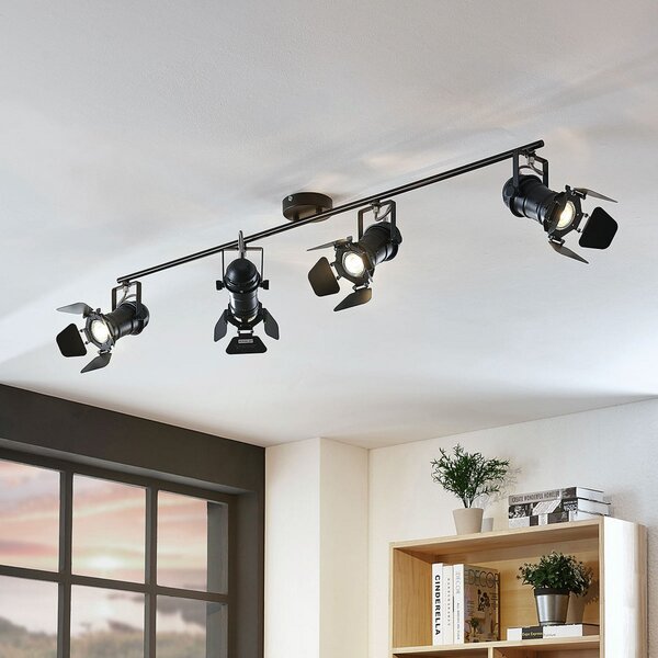 Lampa Sufitowa Lindby, Tilen, ściemnialny, czarny, salon, metal, industrialny