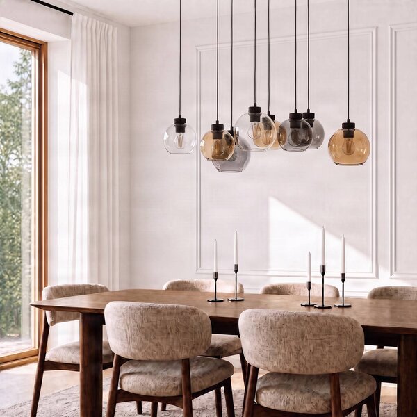 Lampa wisząca szklana Cubus TK Lighting, możliwość ściemniania, przezroczysty / transparentny, salon / jadalnia, szkło, nowoczesny